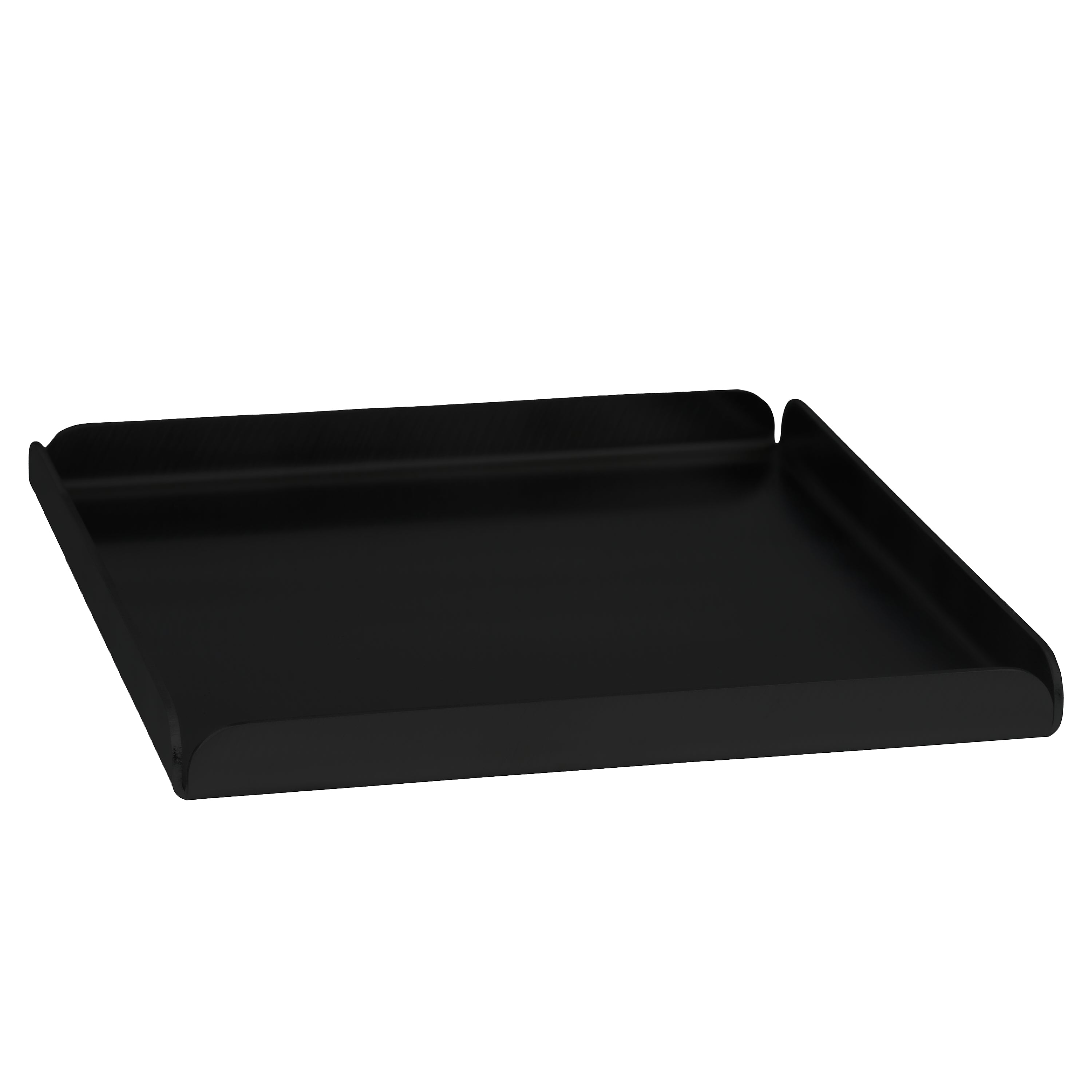 Stor, håndlavet bakke i mat sort pulverlakeret rustfrit stål. Enkelt og holdbart design til køkkenet, produceret på Djursland.