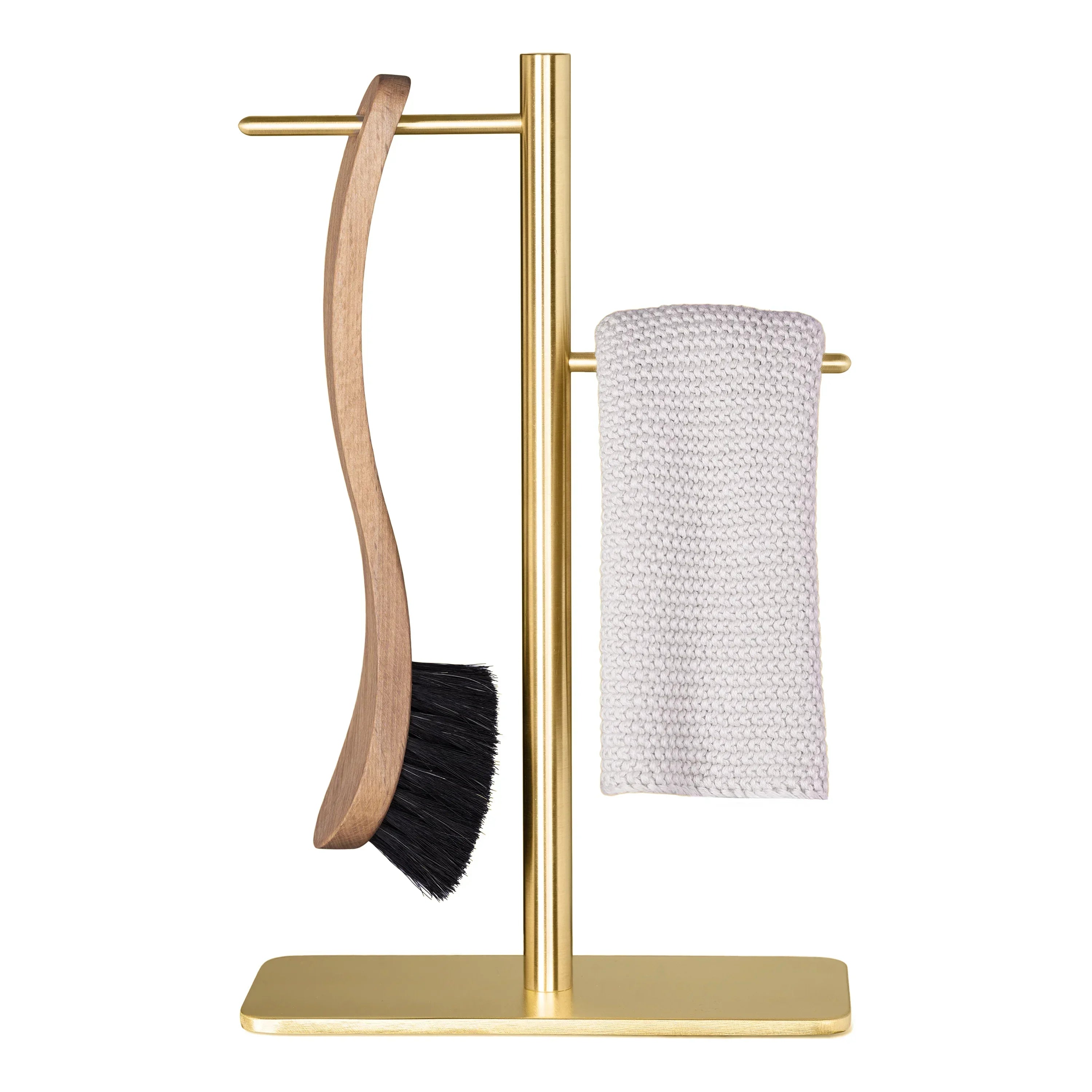 BørsteBuddy i ubehandlet messing, håndlavet på Djursland. Elegant holder til opvaskebørste og klud i massivt messing.