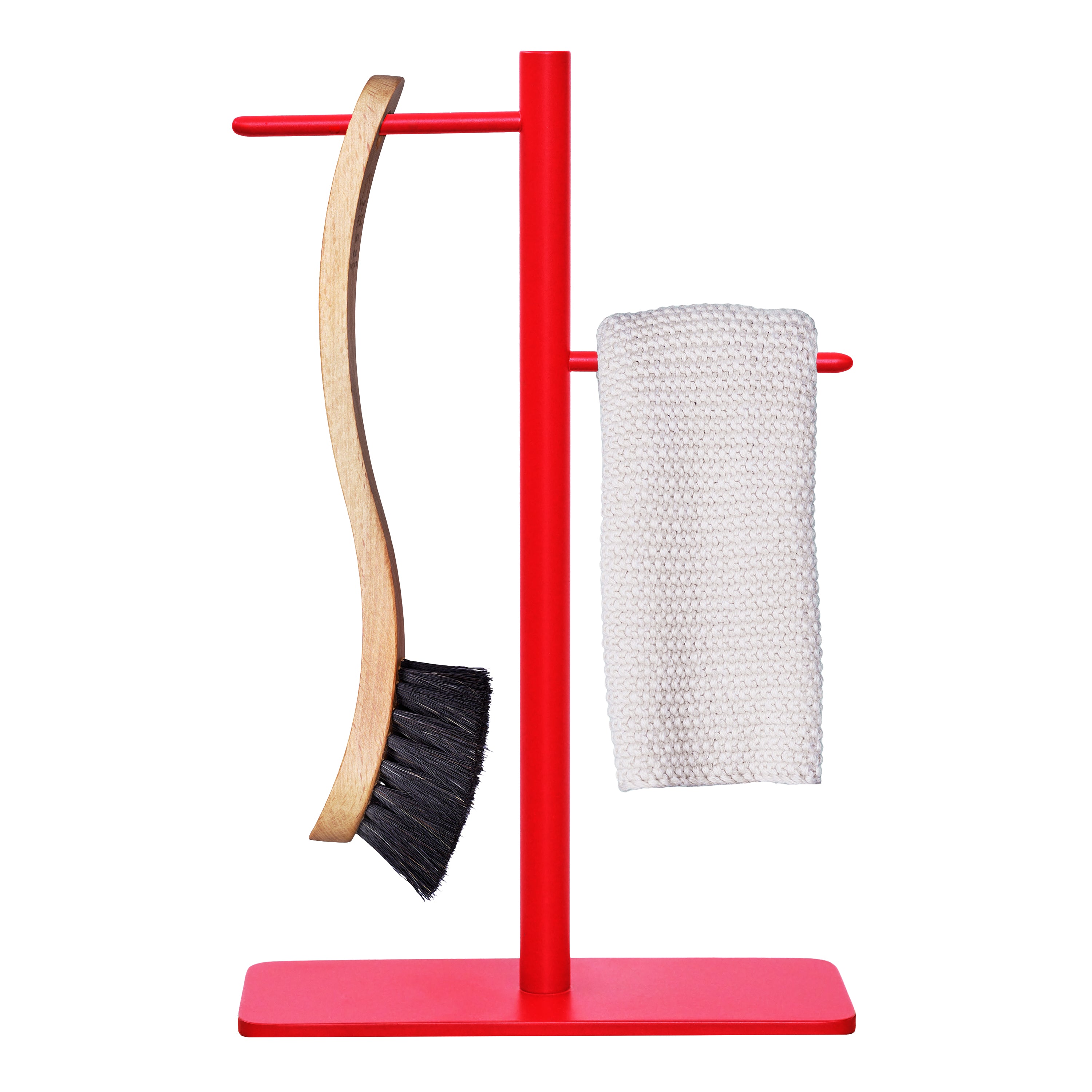 BørsteBuddy i mat rød pulverlakeret stål. Håndlavet dansk køkkenholder til opvaskebørste og klud med elegant finish.